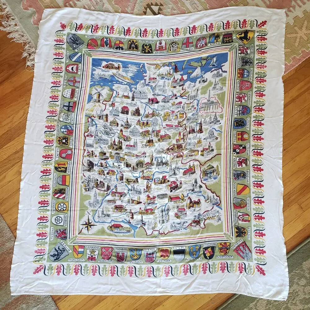 Vintage German Castles and Monuments Tablecloth